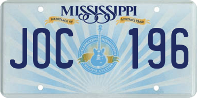 MS license plate JOC196