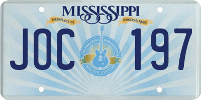 MS license plate JOC197