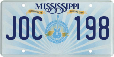 MS license plate JOC198