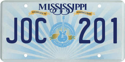 MS license plate JOC201