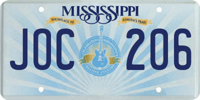 MS license plate JOC206