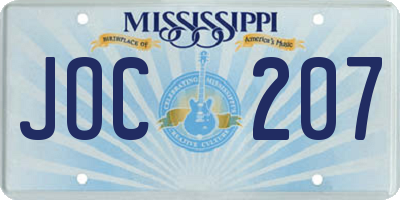 MS license plate JOC207