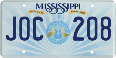 MS license plate JOC208