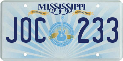 MS license plate JOC233
