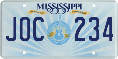 MS license plate JOC234