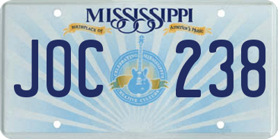 MS license plate JOC238