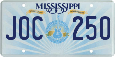 MS license plate JOC250