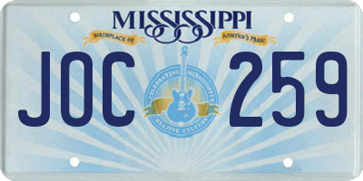 MS license plate JOC259