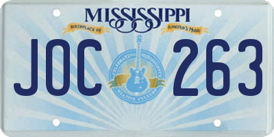 MS license plate JOC263