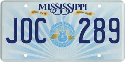 MS license plate JOC289
