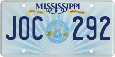 MS license plate JOC292