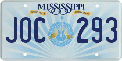 MS license plate JOC293