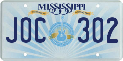 MS license plate JOC302