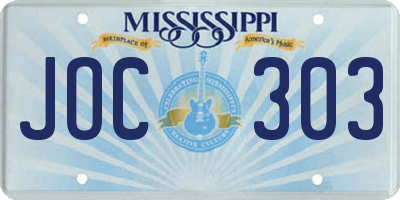 MS license plate JOC303