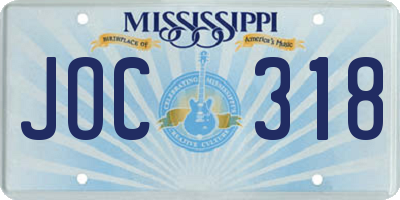 MS license plate JOC318