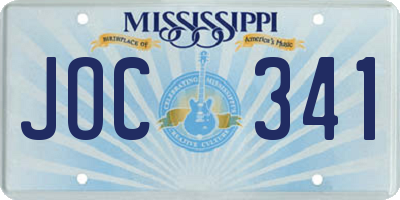 MS license plate JOC341