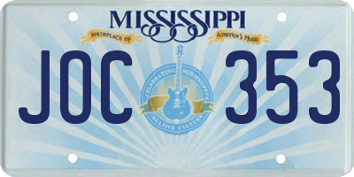 MS license plate JOC353