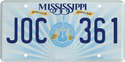 MS license plate JOC361