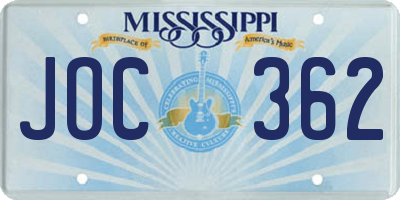 MS license plate JOC362