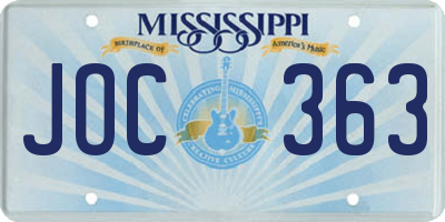 MS license plate JOC363
