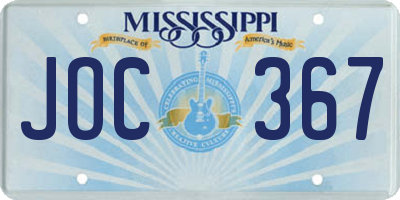 MS license plate JOC367