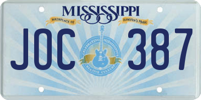 MS license plate JOC387