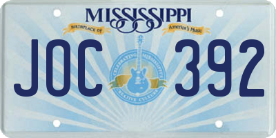 MS license plate JOC392
