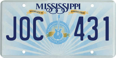 MS license plate JOC431