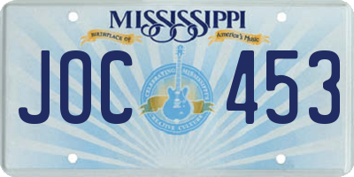 MS license plate JOC453