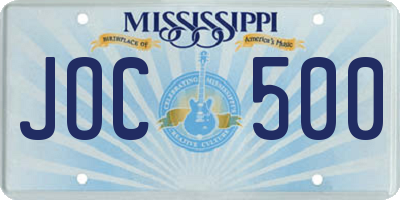 MS license plate JOC500