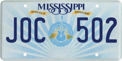 MS license plate JOC502