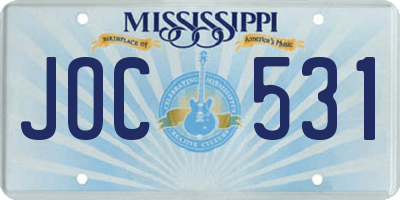 MS license plate JOC531