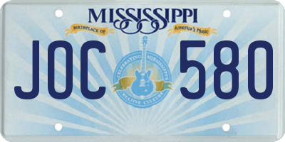 MS license plate JOC580