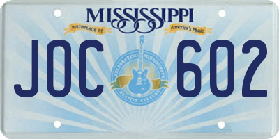 MS license plate JOC602