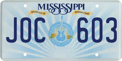 MS license plate JOC603