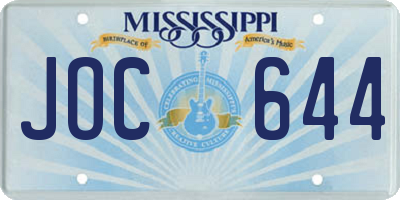 MS license plate JOC644