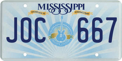 MS license plate JOC667