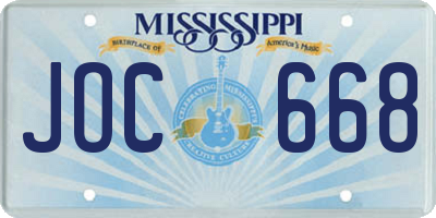 MS license plate JOC668