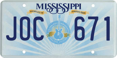 MS license plate JOC671