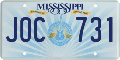 MS license plate JOC731