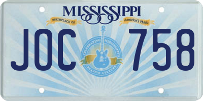 MS license plate JOC758