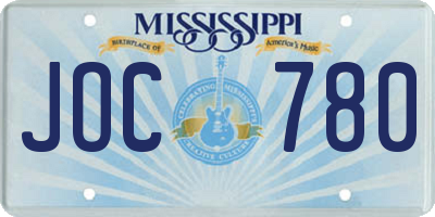 MS license plate JOC780