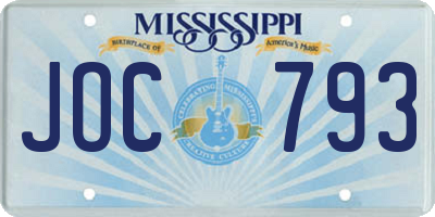 MS license plate JOC793
