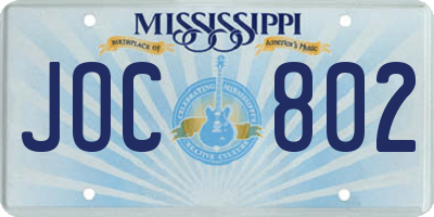 MS license plate JOC802
