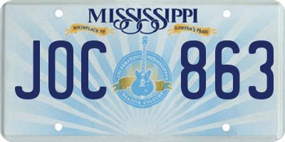 MS license plate JOC863