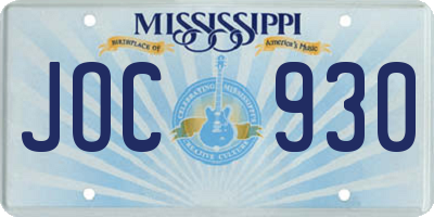 MS license plate JOC930