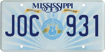 MS license plate JOC931