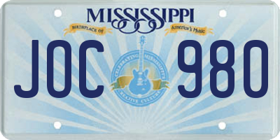 MS license plate JOC980
