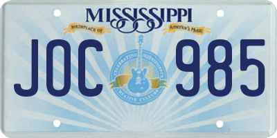 MS license plate JOC985