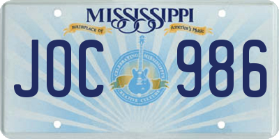 MS license plate JOC986